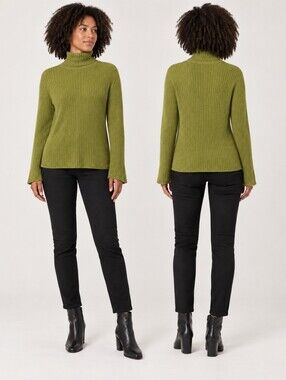 Vintage Y2K R&R Olive Green Ribbed Turtleneck Sweater Size M